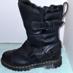 New Dr. Martens Kristy MidFl Black Faux Fur Buckle-zipper  Mid-Calf Boots